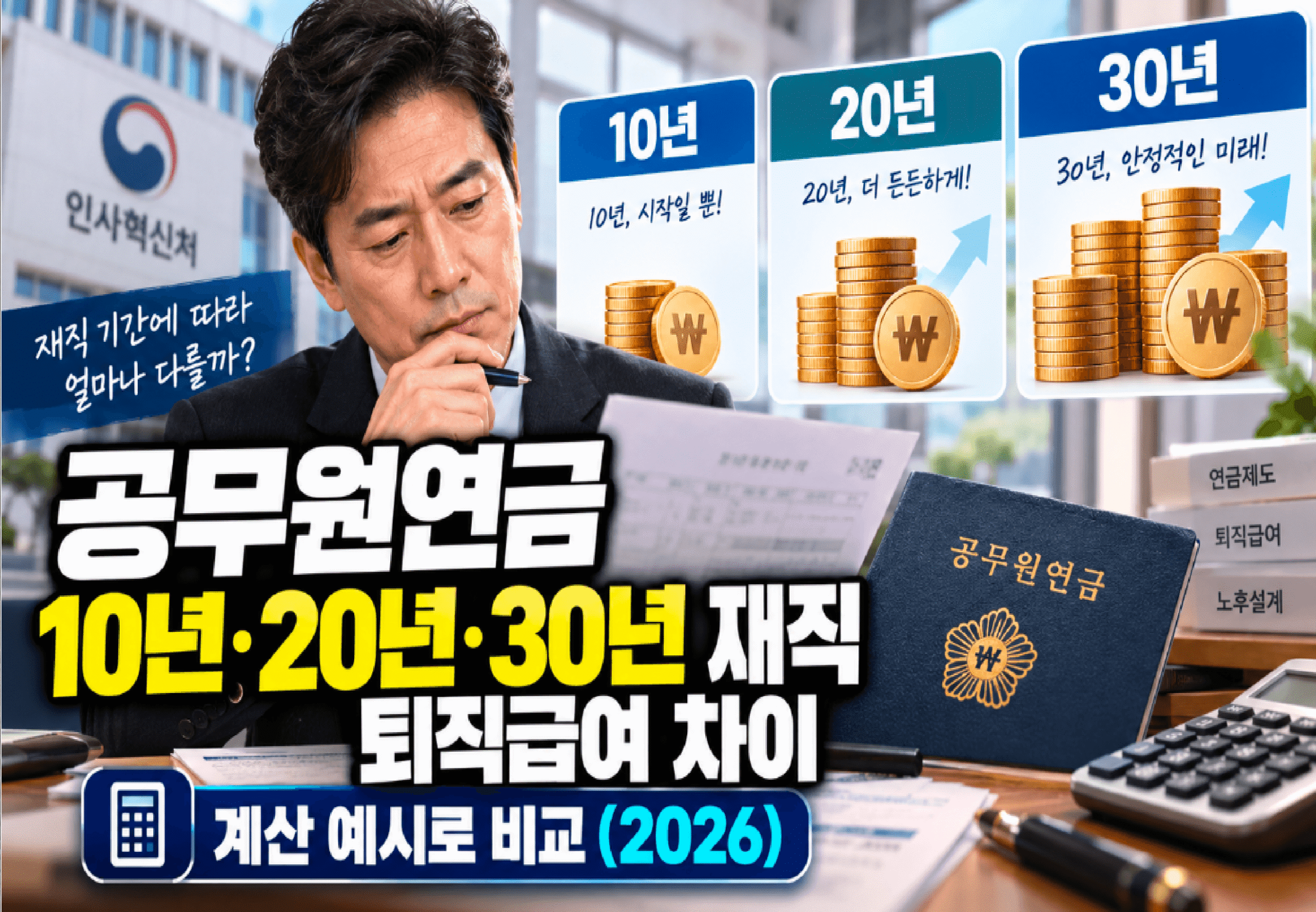 공무원연금 10년, 20년, 30년 재직 퇴직급여 차이